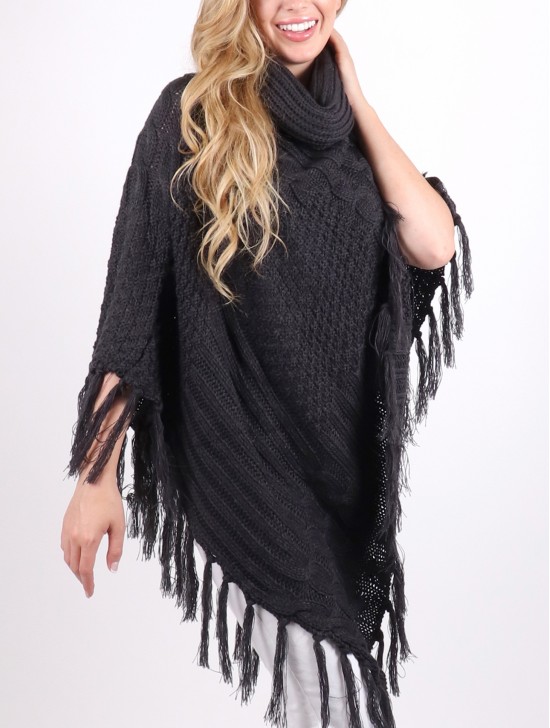 Cowl Neck Cape/Poncho W/Fringes